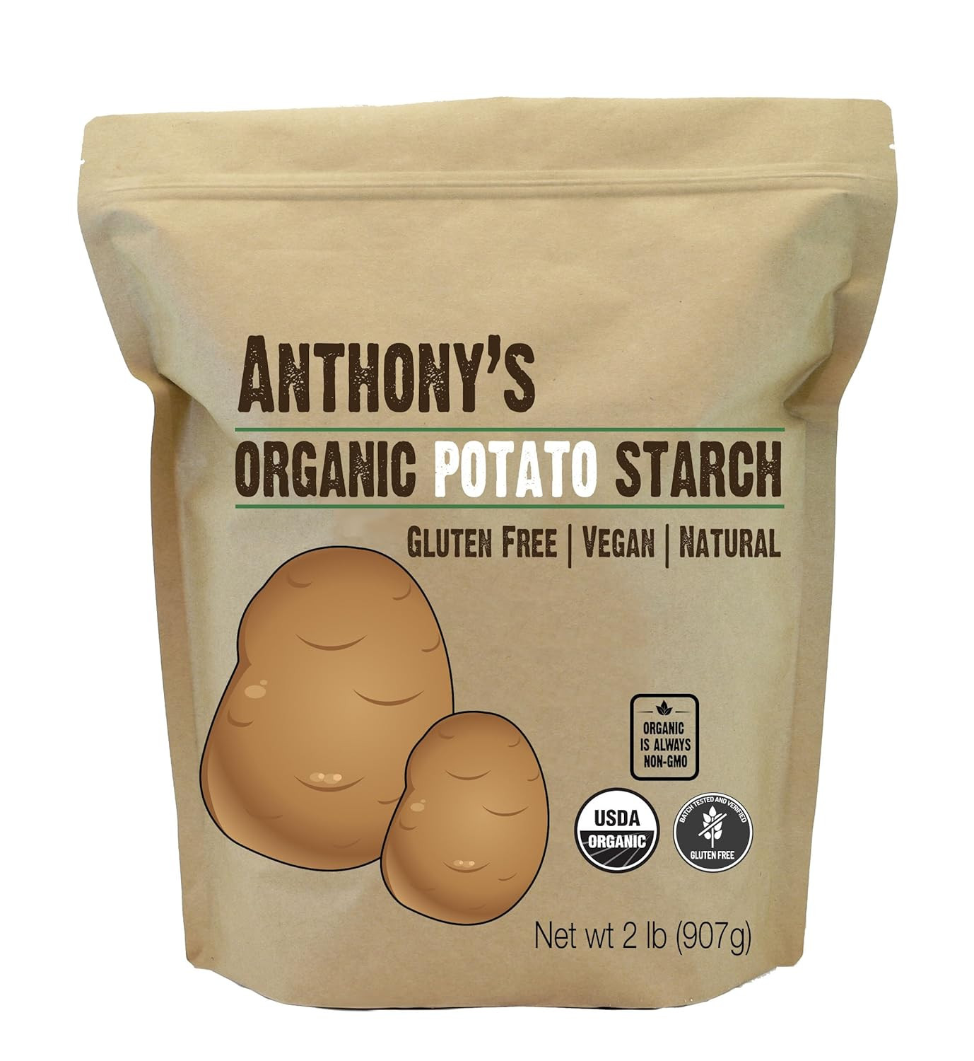 Almidón de papa orgánico, sin modificar, 2 libras, sin gluten y sin OGM, almidón resistente