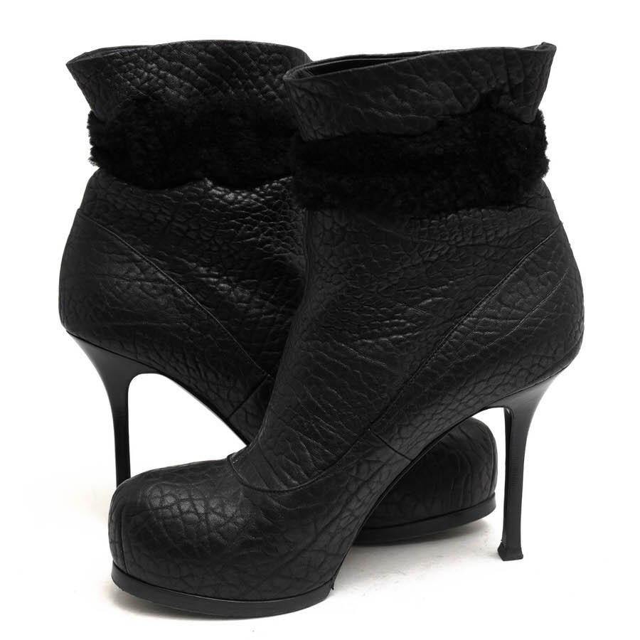 Saint Laurent TRIBTOO S 80 ABOOT Short Boots Shoes EU 38 US 8 Leather Black thumbnail 21