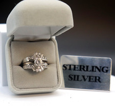 Sterling Silver Cubic Zirconia Solitaire Insert-Vacation Wedding Set Sz 6.5
