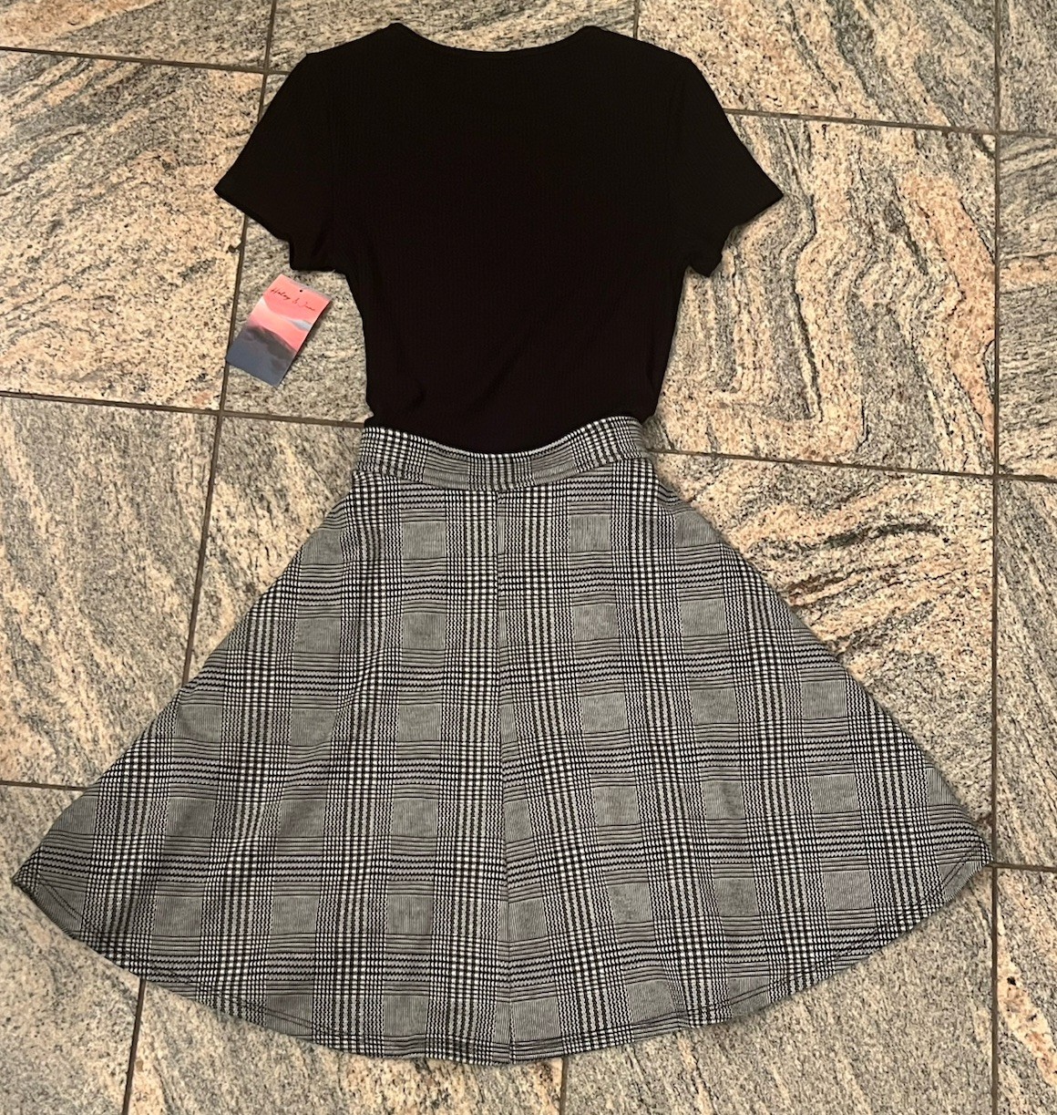 Vintage A-Line Dress Black/Gray Belted Knee Length Women's Size S