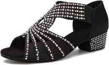 YYTing Full Rhinestones Ballroom Dance Shoes Women Latin 7, Black-1.5in Heel