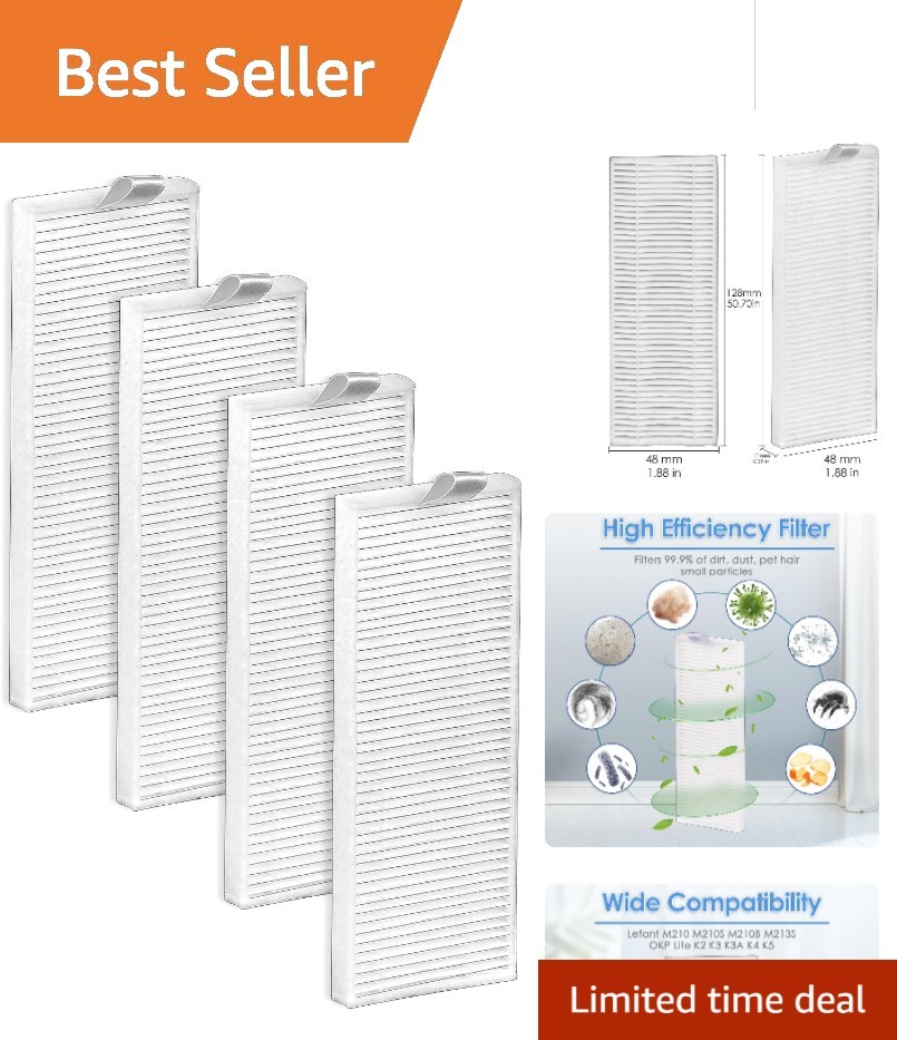 Fixbetter Accessory Kit for Lefant M210B/M213S/M210S/M210/M213 OKP Life K2/ K3/K3A/K4/K5 Robot Vacuum Cleaner, 4 Filters, 2 Mop Pads, 4 Side Brushes, 1 Cleaning Brush