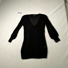 Express Sweater Dress Womens Large Black Open Knit V Neck Puff Sleeve Casual