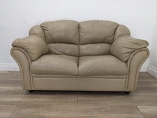 SOFA 2 Seater Beige Leather Pillow Back Padded Arms FREE DELIVERY
