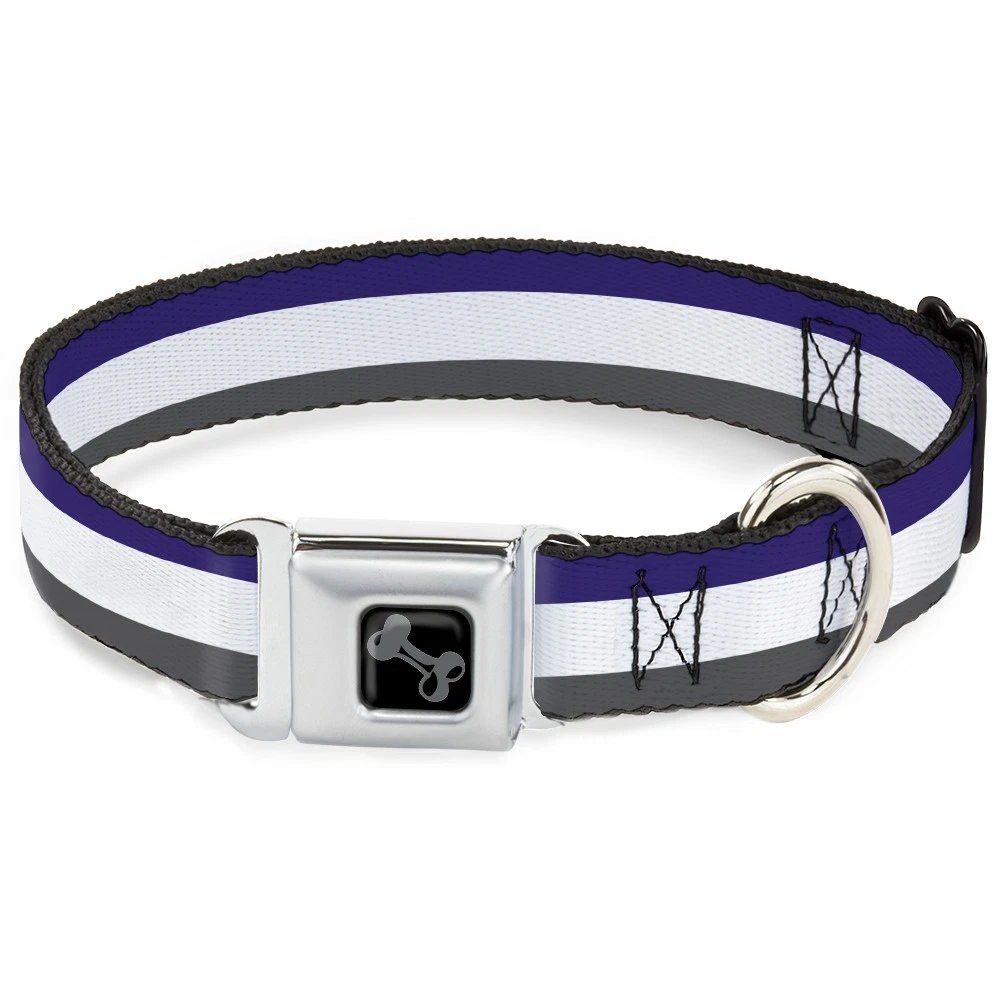 Dog Collar Bone Stripes Purple/White/Gray Large 15-24" (US IMPORT)
