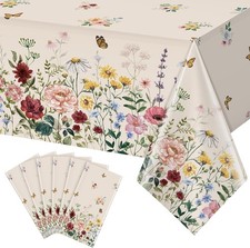 6 Pcs Spring Floral Tablecloth, Butterfly Wildflower Plastic Disposable Table...