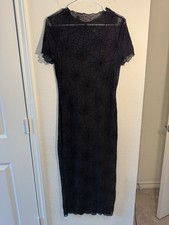 KARFRI Velvet Spider Web Print Bodycon Dress Halloween Transparent Mesh Medium