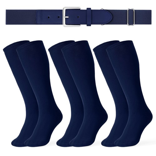 Baseball Belt and Socks Combo Set 3 Pairs of Softball Socks and 1 Pack Elasti...