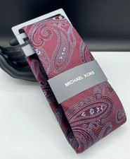MICHAEL KORS Men's Polyester Tie  Burgundy  Paisley Pattern  NEW MSRP: 69.50