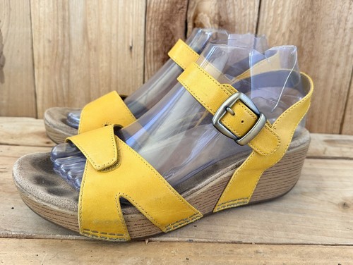 Dansko Laurie Wedge Sandals Yellow Summer Colorful Size 6.5 Comfort Shoes