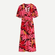 J Crew AP134 NWT Size 4 Luxurious Red Gold Burgundy Palm Faux Wrap Midi Dress