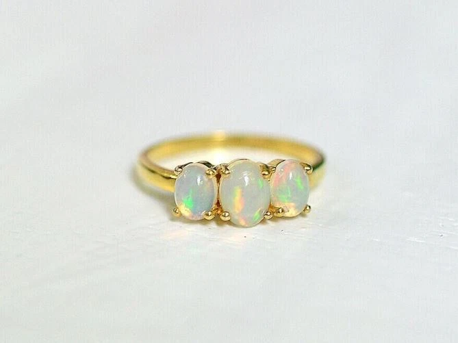 Ethiopian Opal Gold Ring, Opal Engagement Ring, 925 Sterling Silver Ring Gift - Image 2 of 4
