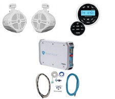 Rockville RGHR2 Marine Bluetooth Receiver Remote 8" Wakeboards 2Ch Amplifier Kit