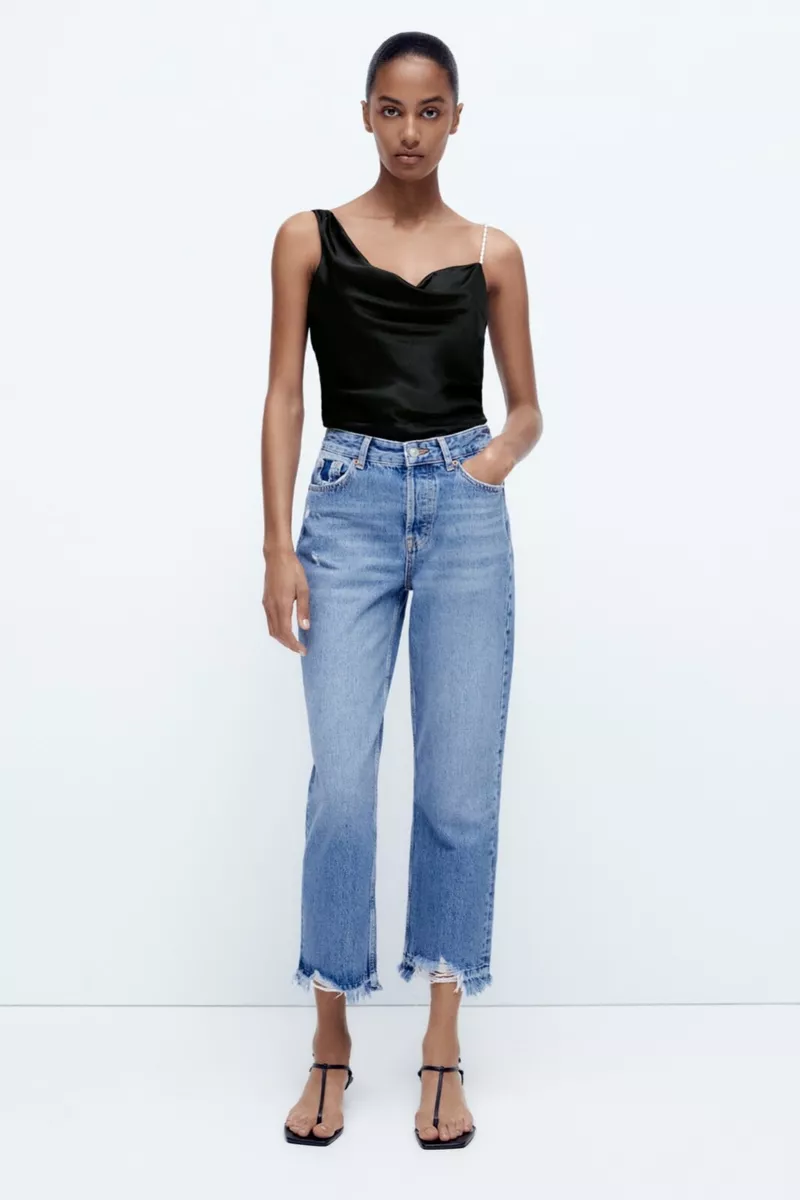 NWT ZARA Z1975 RIGID SLIM JEANS WITH FRAYED HEM SIZE 29 US8