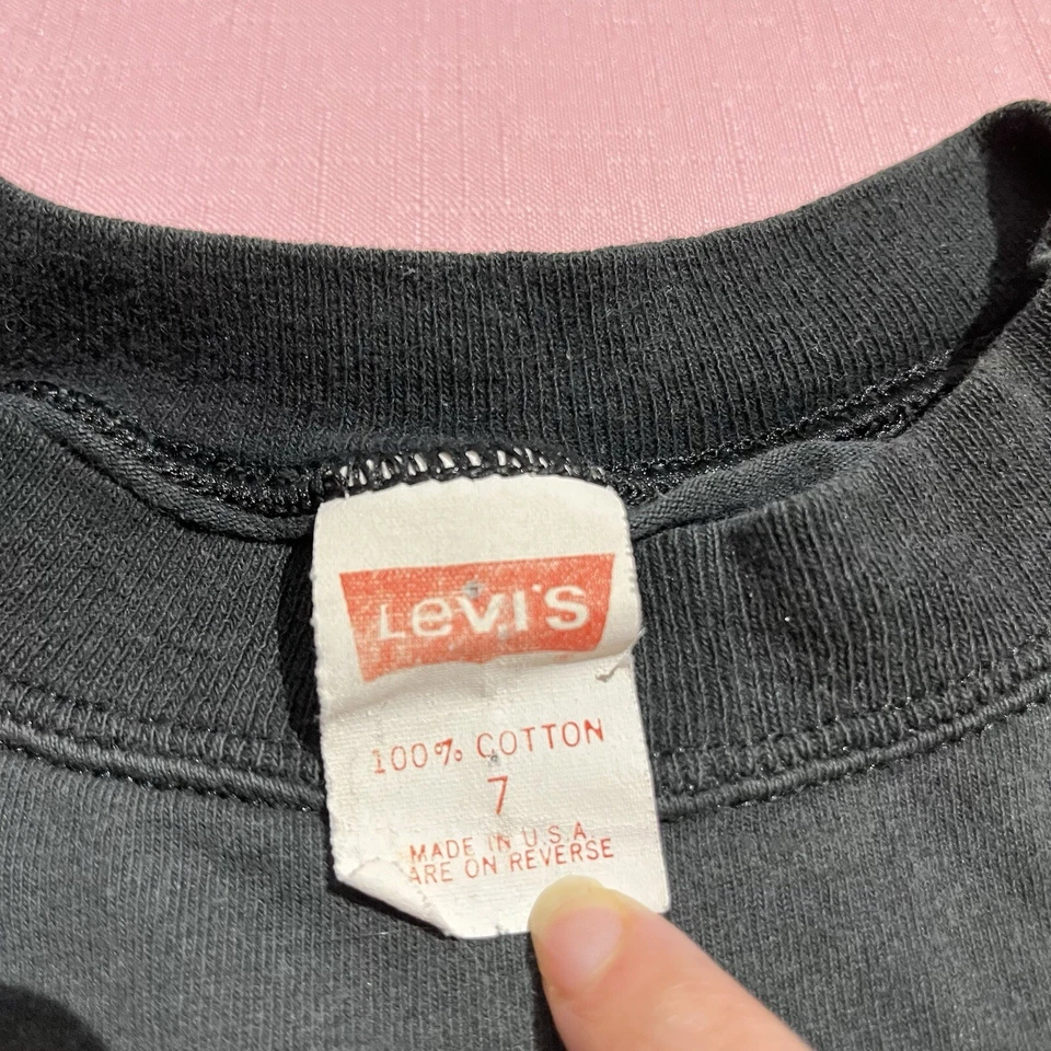 Camiseta Levi’s Vintage Niños 6 Construcción Pesada Años 70 80 Crew Manga Larga Gato Foto 3 de 4
