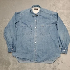 Vintage True Grit Shirt Mens XL Blue Denim Long Sleeve Y2K 90s Made in USA Retro