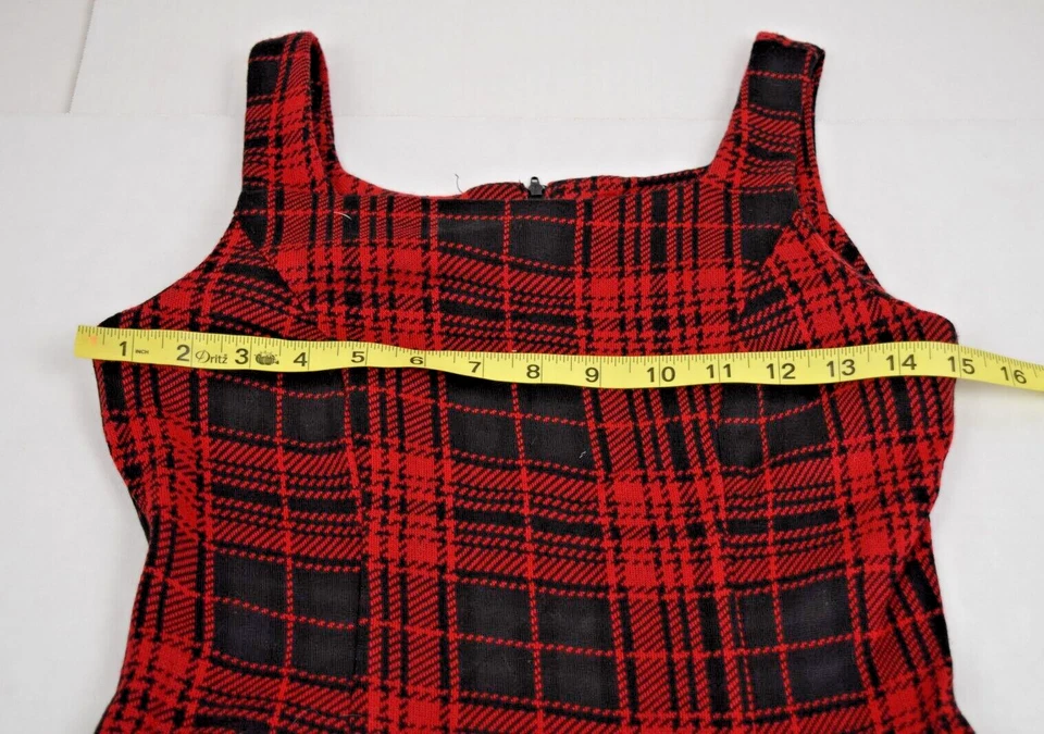 Vintage Dress City Triangles Size S/M 90s Red Black Plaid Buckles Awesome Grunge — 第 4/4 张图片