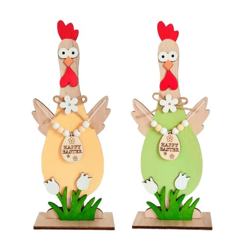 Happy Easter Ornament Wooden Chicken Wearing Egg Beads Necklace eBay