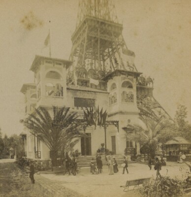 Frankreich Paris Weltausstellung Monaco Pavillon Eiffelturm altes Stereoview Foto 1889