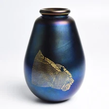 Robert Eickholt Hand Blown Iridescent Art Glass Vase Signed 1991