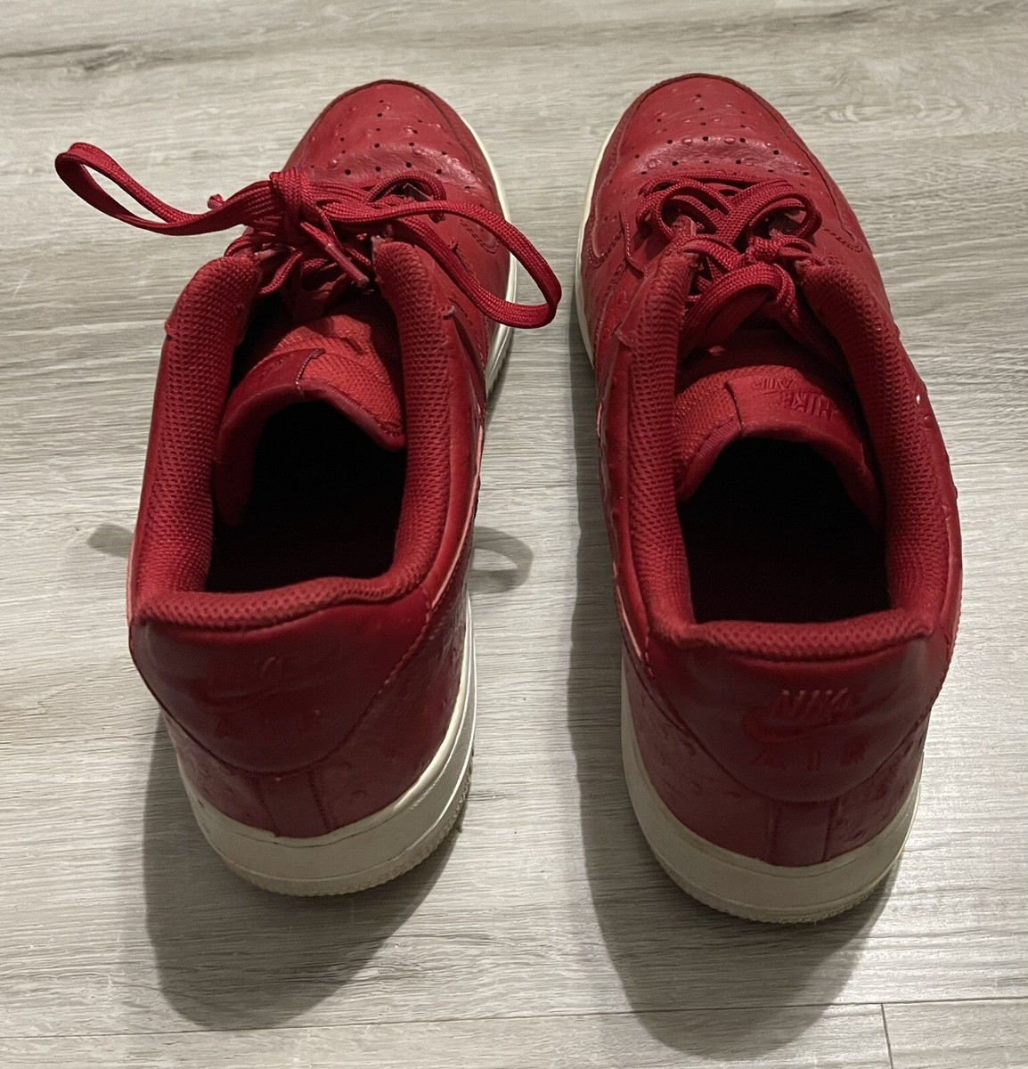 Nike AF1 Air Force One Red Lux Ostrich Leather Sneaker Shoes 