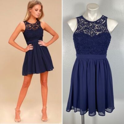 navy blue lace skater dress Yours London Women's Plus Size Navy Blue Sleeveless Lace Skater Dress Size 18