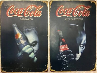 TWO 8x12 tin signs Trick Joker Pepsi Treat Batman Coca Cola Halloween soda 889