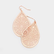 Filigree Earrings Metal Teardrop Floral Bohemian Lightweight 2.25" ROSEGOLD 1094
