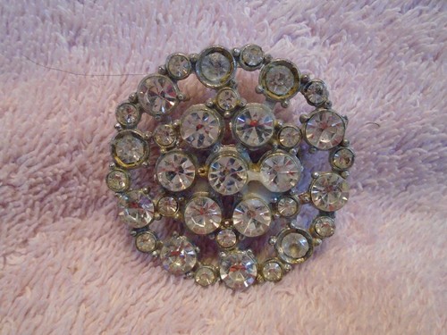 Vintage Round Rhinestone Brooch Pin - Picture 3 of 3