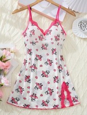 Sanrio Authorized Hello Kitty My Melody Mesh Nightgown Slit Slip Dress Pajamas