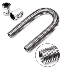 24" Stainless Steel Flexible Upper / Lower Radiator Hose Chrome Caps V8 Kit New
