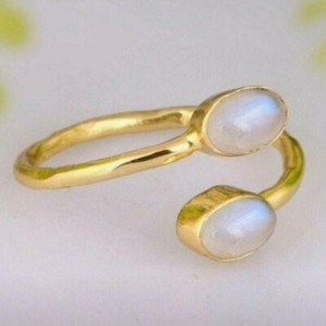 Authentic Moonstone Gemstone Gold Plated 925 Sterling Silver Ring Handmade Gift D-295