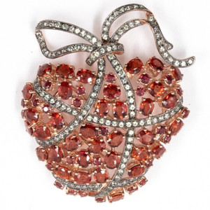 Authentic 22.11ct Red and Green Sapphire 925 Sterling Silver Rose Gold Plated Heart Brooch