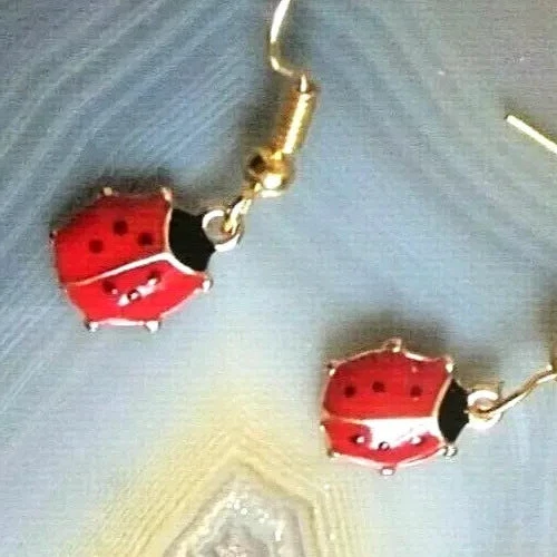 Ohrringe vergoldet Emaille Glückskäfer Glücksbringer 29mm romantisch anmutig süß - Bild 4 von 4