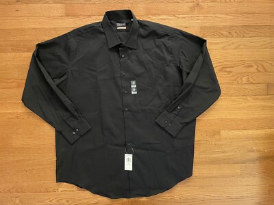 Van Heusen Men's Stain Shield Big Fit Stretch Black Dress Shirt 18