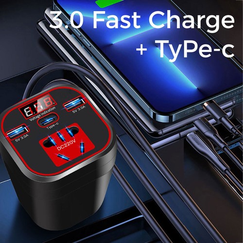 Car Power Inverter 12V/24V To 220V Converter Type-C+USB 3.0 Fast Charger Socket - Picture 3 of 17