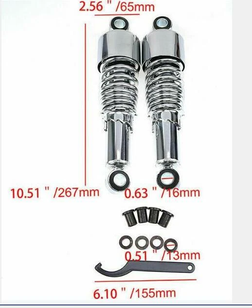For Harley Sportster 1200 883 Chrome 10.5" 267mm Rear Suspensions Shock Absorber Foto 4 de 4