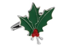 Mistletoe Christmas Holly Cufflinks Wedding Fancy Gift Box  Polishing Cloth
