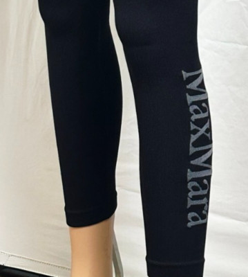 MAX MARA BLACK  STRETCHY LOGO LEISURE SLIM FIT ANKLE TECHNICAL FABRIC LEGGINGS