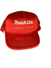 Markita Powertools Hat Cap Trucker Vintage Flat Brim Mens Red Mesh Adjustable