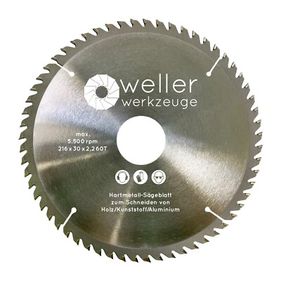 WELLER WERKZEUGE Profi HM Sägeblatt 216x30mm 60Z passend für Metabo Kappsäge KGS 216 M 1500 W