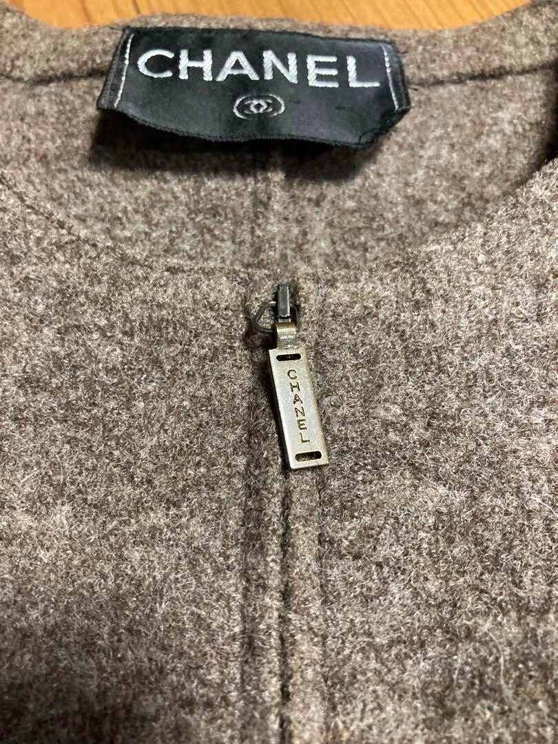 Giacca CHANEL incolore con zip tasca cintura marrone grigio lana elegante