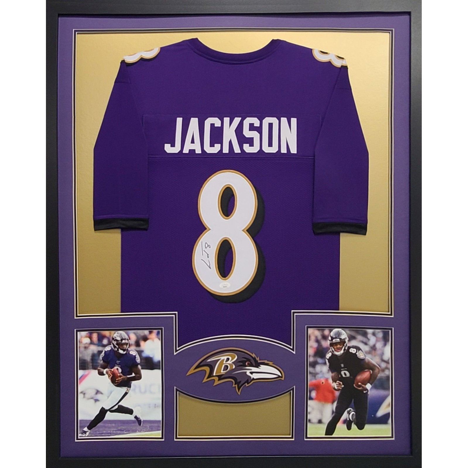 Lamar Jackson Autographed & Framed Purple Ravens Jersey Auto JSA COA