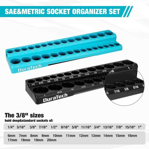 DURATECH 2PCS 3/8"/1/4"/1/2" Magnetic Socket Organizer Socket Holders SAE Metric - Picture 4 of 29