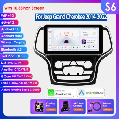 6+64G Carplay For 2014-2017 Jeep Grand Cherokee Radio Stereo GPS 10.33''Android13