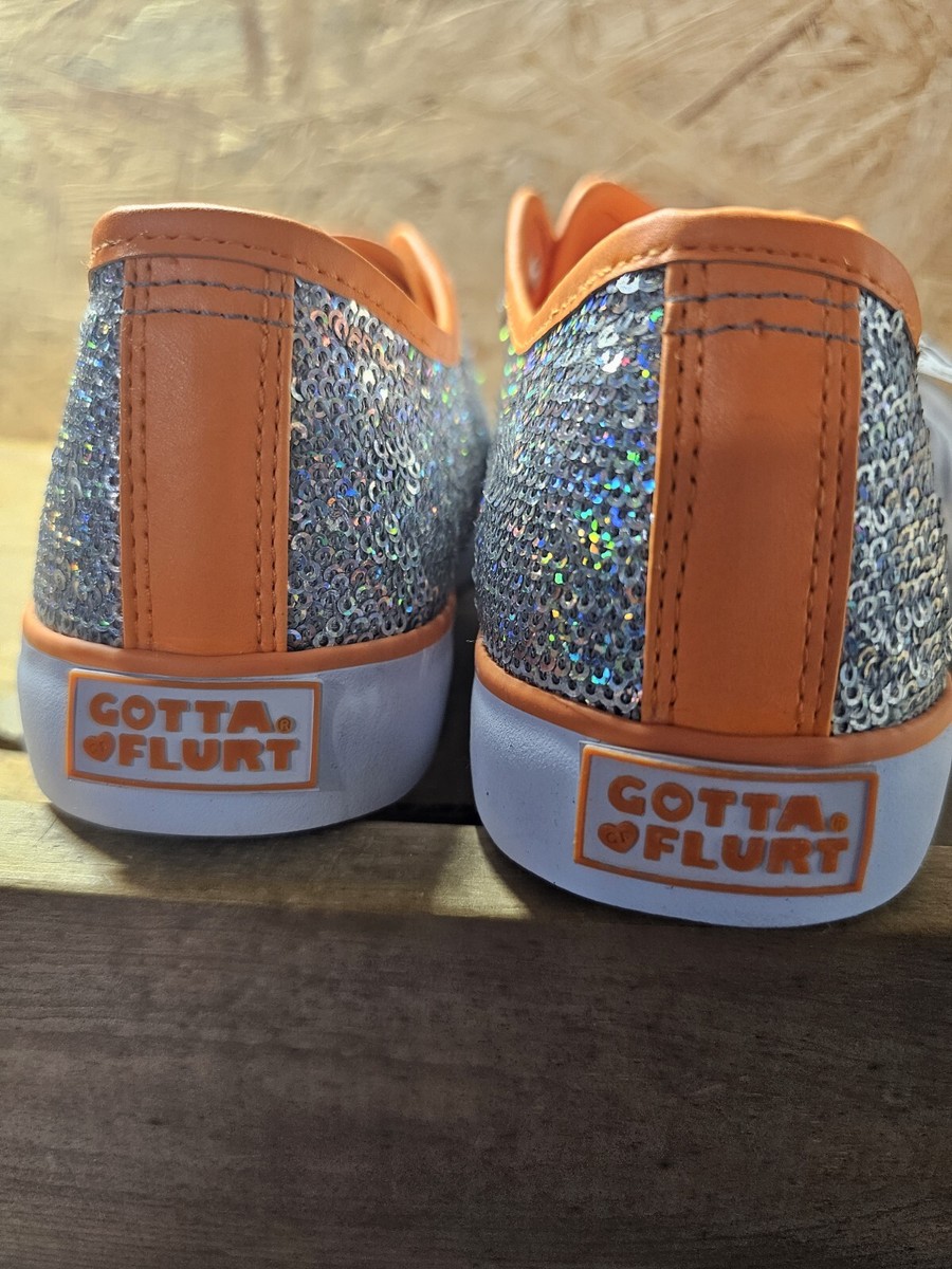 Womens Gotta Flurt Pizzazz Silver Sequin Orange Shoes
