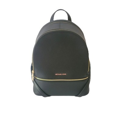 Michael Kors Rhea Medium Zip Backpack Black Pebbled Leather School Bag