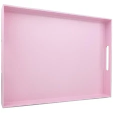 Pink Serving Tray for Coffee Table, Rectangular Plastic Decorative Tray with ...