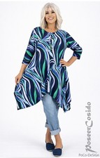 LAGENLOOK Tunika Long-Shirt blau weiß grün XL-XXL-XXXL 44 46 48 50 52 54 56 58