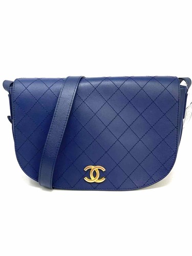 Chanel 2017 Quilted CC Saddle Bag Blue Flap Messenger Bag